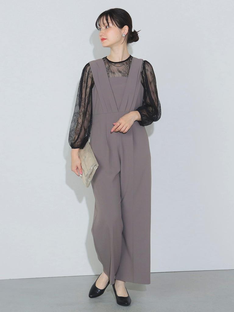 Beams Heart Women's Lace Jumpsuit in Grey and Black, One Size