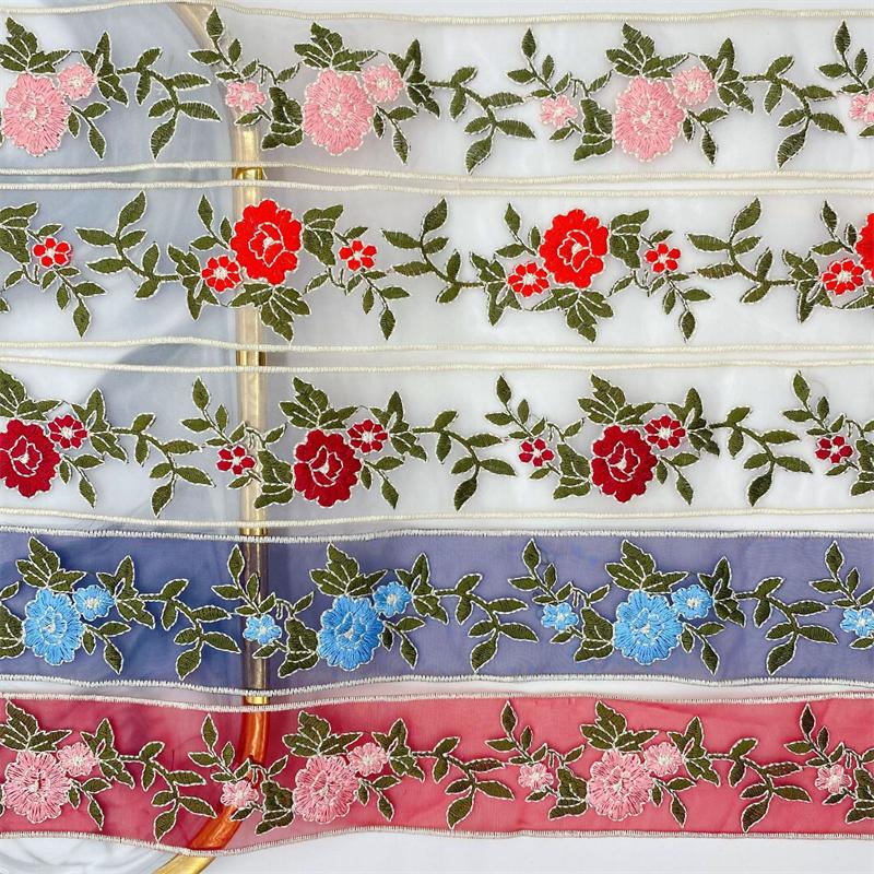 1 Yards Ethnic Style Embroidery Lace Flower Organza Embroidery Hanfu Clothing Accessories Ribbon Accessories