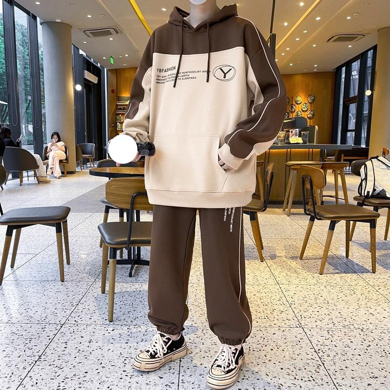 

И Спортивный костюм из двух частей с широкими брюками, пуловер с длинными рукавами, повседневный, свежий, удобный, в спортивном стиле, мужской наряд XL темно-коричневого