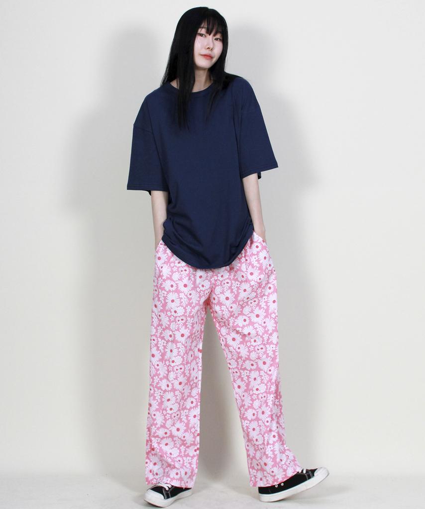Deumakeu Flower Pattern Side One-Pleat Semi-Wide Pants Hot Red