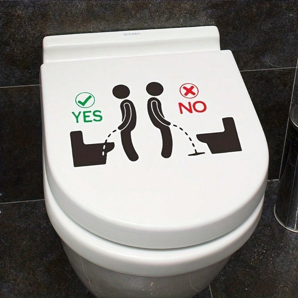 1 Pc Funny Bathroom Toilet Lid Decal, Removable Self-Adhesive Plastic Wall Sticker, Creative Toilet Seat Sign for Proper Use
