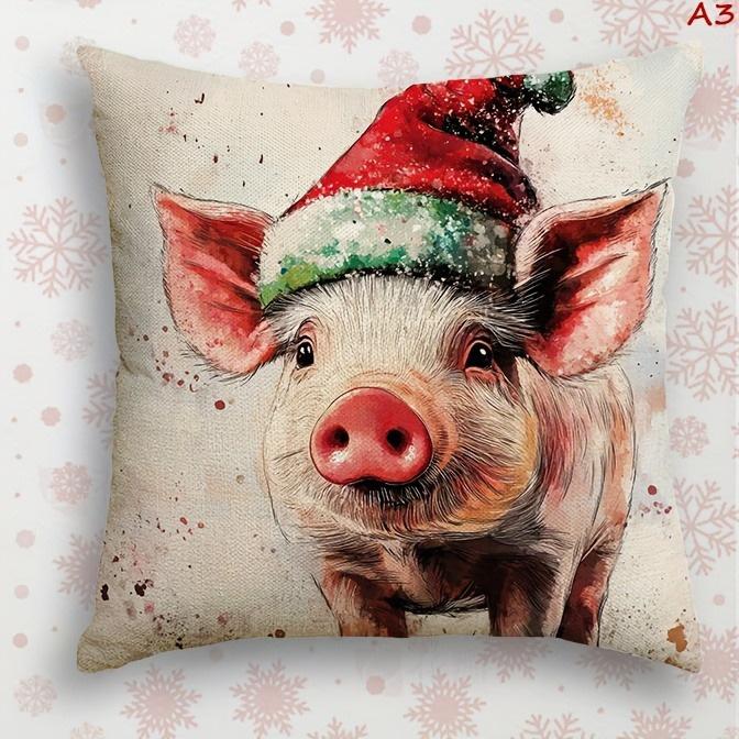 Christmas Pig-Printed Pillowcases: Festive and Adorable Decor for Your Home! Sofas, Bedroom Pillow Covers, Holiday Gifts