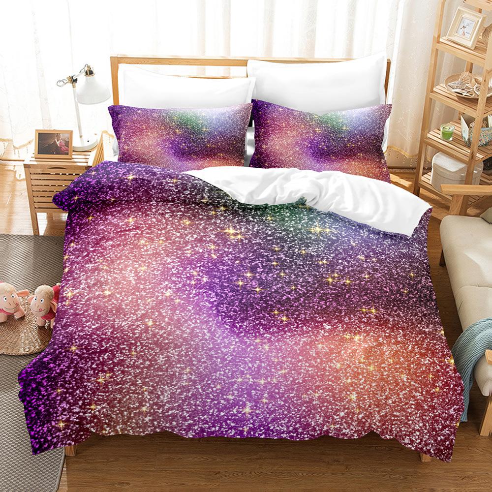 Three-Piece Set Of Colorful Fluorescent Quilt Cover Sheets 3D Digital Bedding