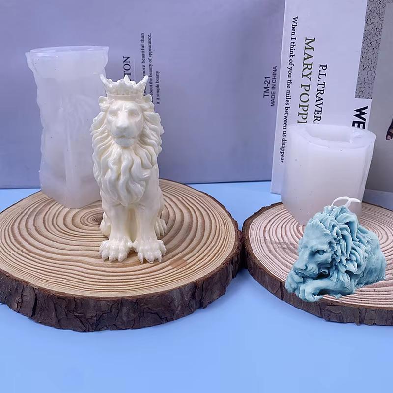 1pc Cute Lion Silicone Candle Mold Handmade 3D Sitting Lion King Animal Soap Paste Resin Cement Casting Mold