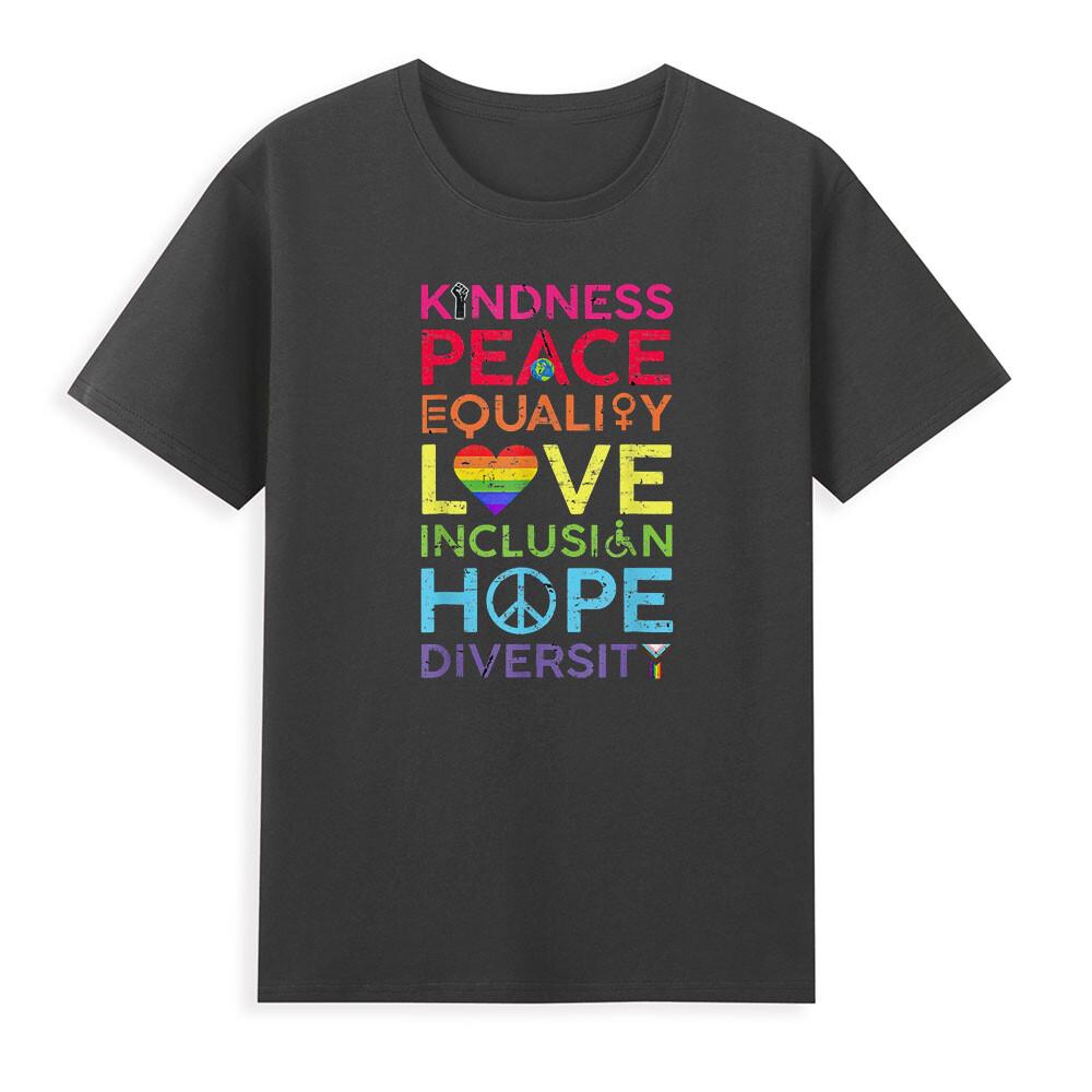 Kindness Peace Equality Love Inclusion Hope Diversity Funny Saying Retro Tshirt S