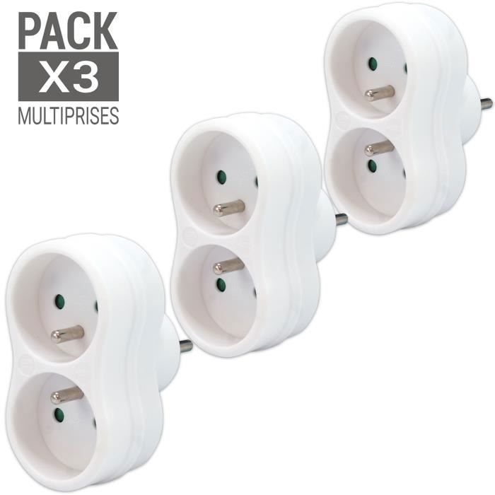 Balení 3 vícenásobných zásuvek - WAYTEX - Monoblok 2 samice Schuko - 16A - Dětská ochrana - Interiér