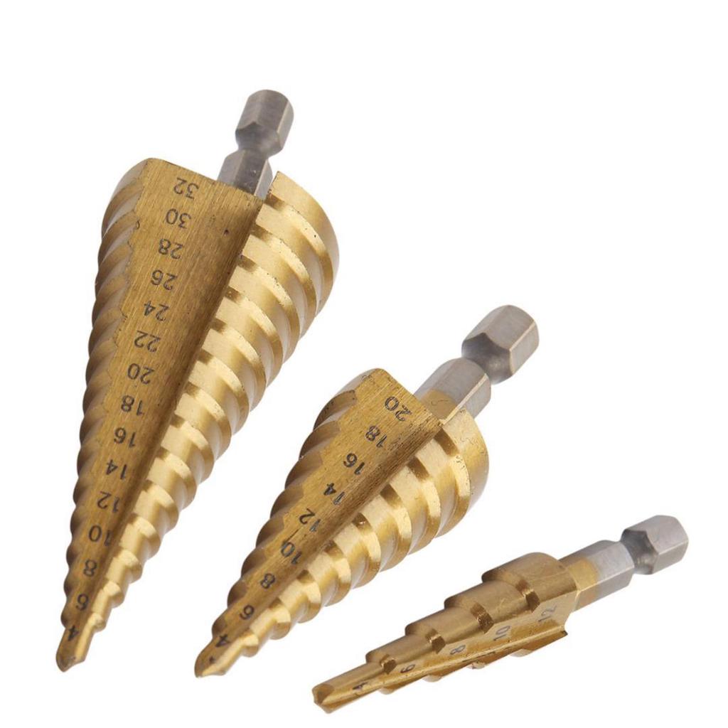 3pcs Large HSS Steel Step Cone Drill Titanium Bit Set Hole Cutter 4-12/20/32mm Tool Drill Bit - View #9