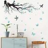 Blue Flower Branches Birds Wall Decals Flowers Wall Stickers Living Room Background Home Decor Wallpaper Bedroom Child Wallpaper