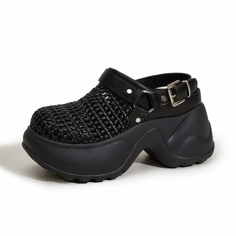 Fashion Thick Soled Sandals Women Summer 2025 New Hollow Out Breathable Sandals Versatile Silver Black Height Increasing Women's Shoes