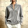 Chaqueta Cárdigan Casual de Terciopelo para Mujer con Cuello Alto y Cremallera, Manga Larga Color