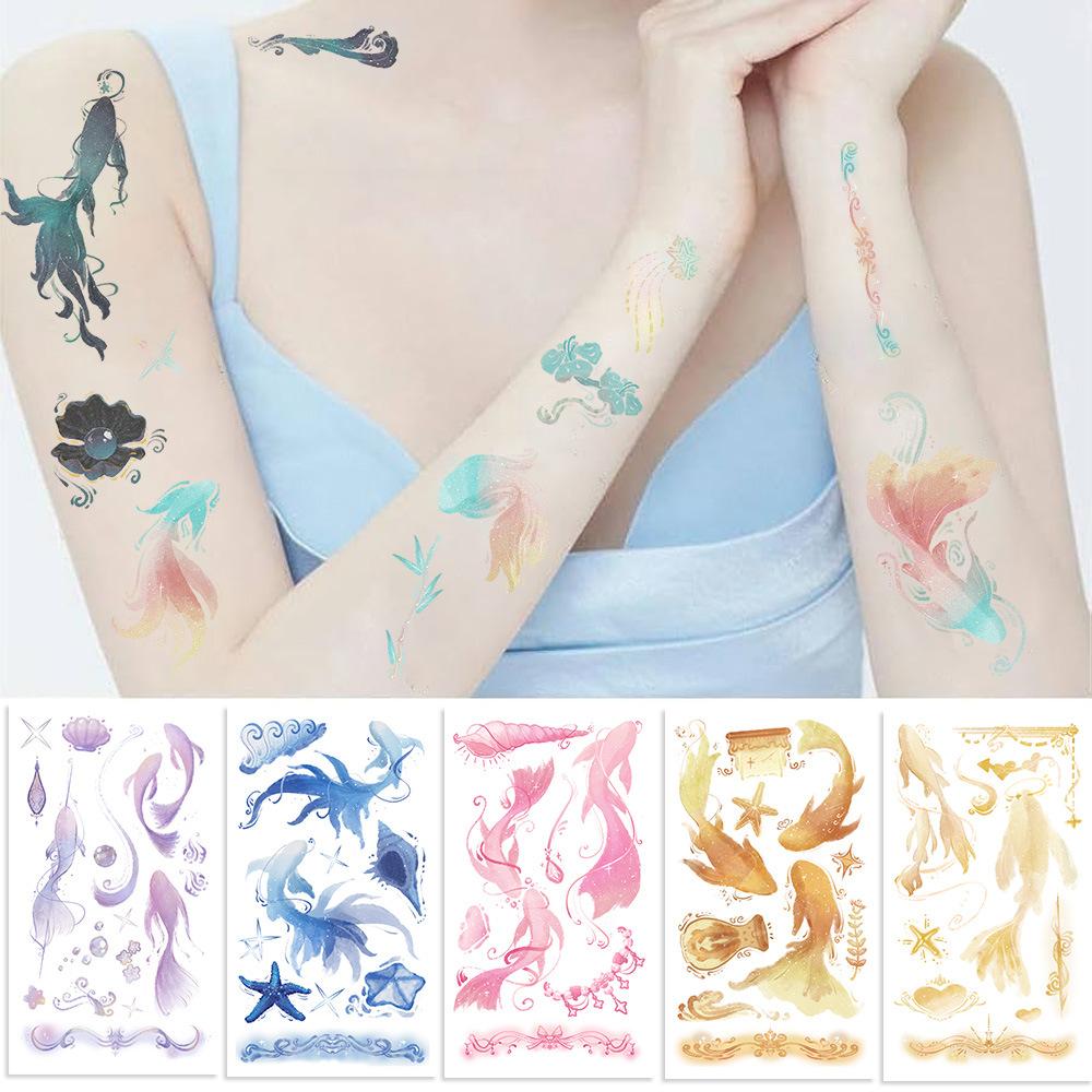 New Colorful Koi Series Tattoo Stickers Waterproof Party Party Gift Funny DIY Fun Face