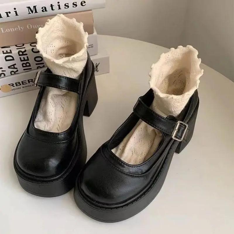 Módní černé boty na platformě s robustním podpatkem Dámské 2025 Jarní Novinka Francouzské Zvyšující Výšku Mary Jane Boty Krátké