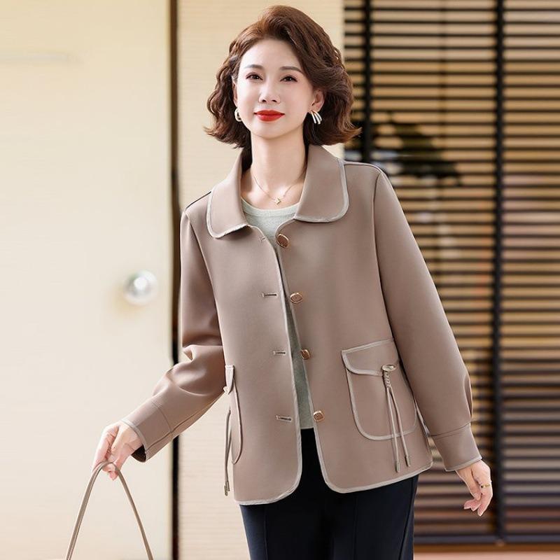 Middle-aged and old women's clothing spring and autumn fashion lapel jacket top short thin age-reducing autumn casual jacket