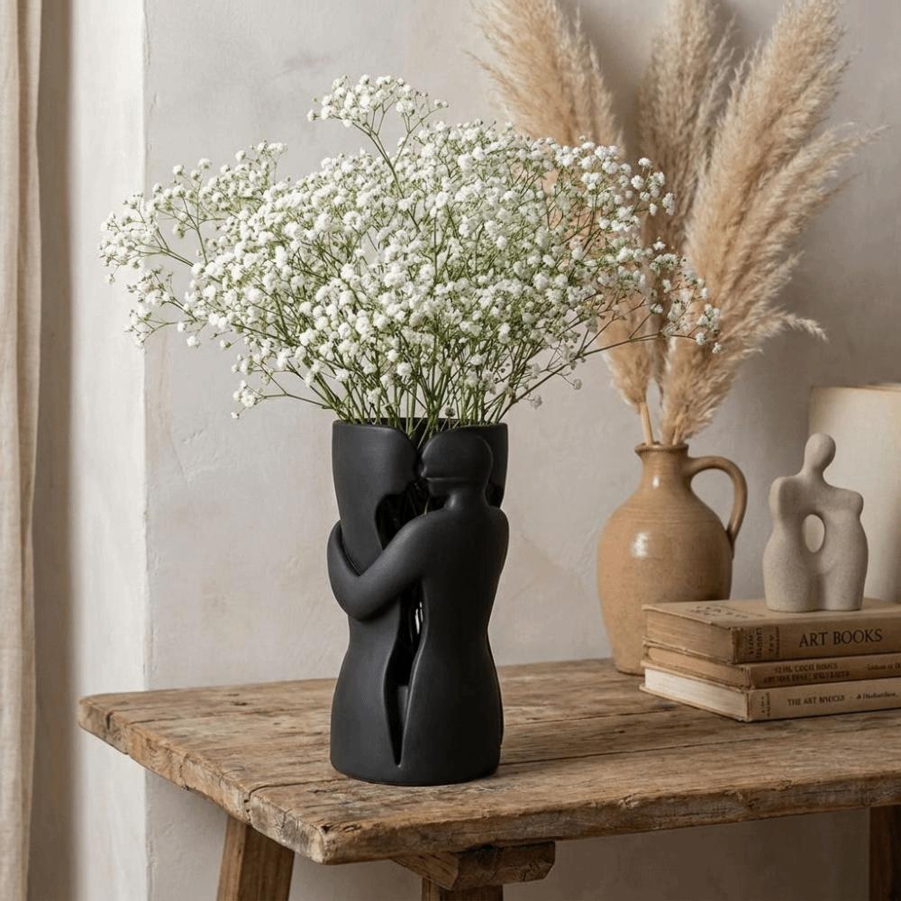 Abstract Shape 3D Couple Flower Vase Black Flower Holder Lovers Ornament Sculpture Bedroom