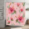 Soft Breathable Peach Floral Shower Curtain For Bathroom Decor With Green Leaves Pink Flower Fabric Waterproof Washable Bath L