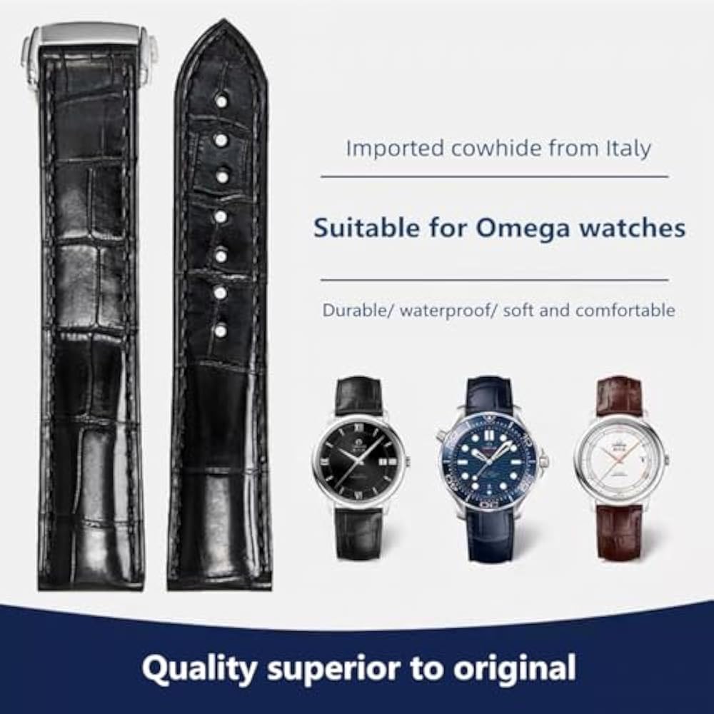 [Nywing] Watch Band Omega Strap Omega 19mm 20mm 21mm 22mm D Buckle Genuine Leather Crocodile Patt...
