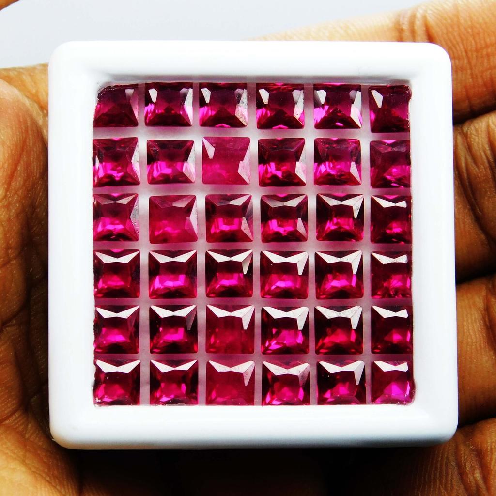 NATURAL Red RUBY Loose Gemstone 24 PCS Square Shape Lot