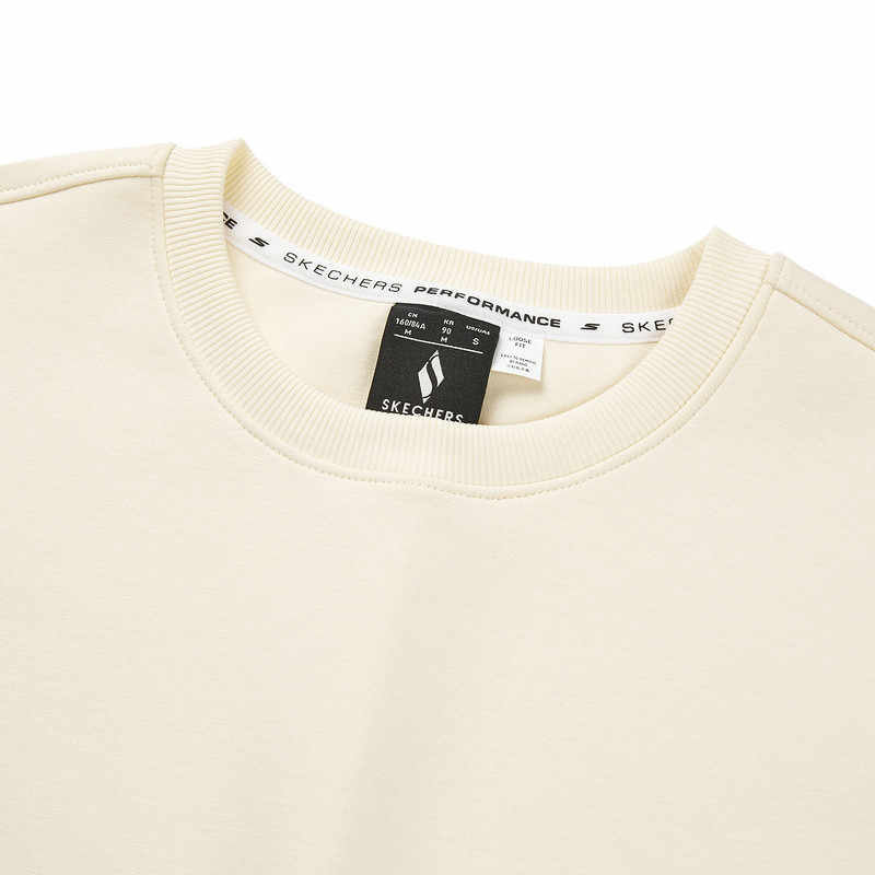 Skechers Solid Color Round Neck Pullover Knit Sweatshirt Women sweatshirt Lotus-White P124W004-02SB