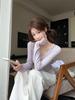 Women's Spring Wind Collar Long-Sleeve Ribbon Two-Piece Design T-Shirt