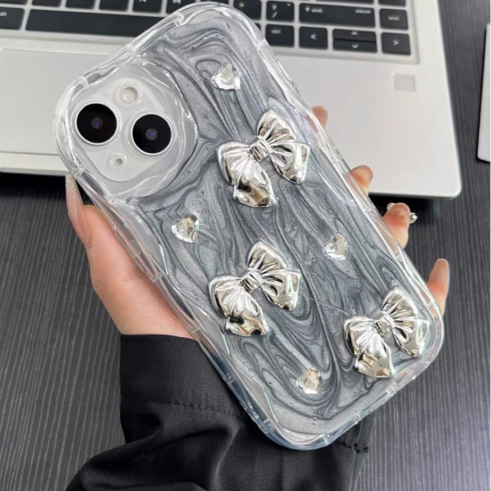 Premium smudge three-dimensional bow for iPhone15promax mobile phone case Apple 14 13 women 12 Korea 11
