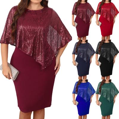Dam Pärlpatchwork Oregelbunden Plus Size Höftkramande Klänning