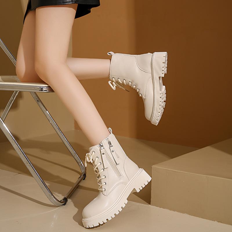 British style solid color double zipper velvet Martin boots 2025 autumn and winter new personality trend comfortable warm women's boots