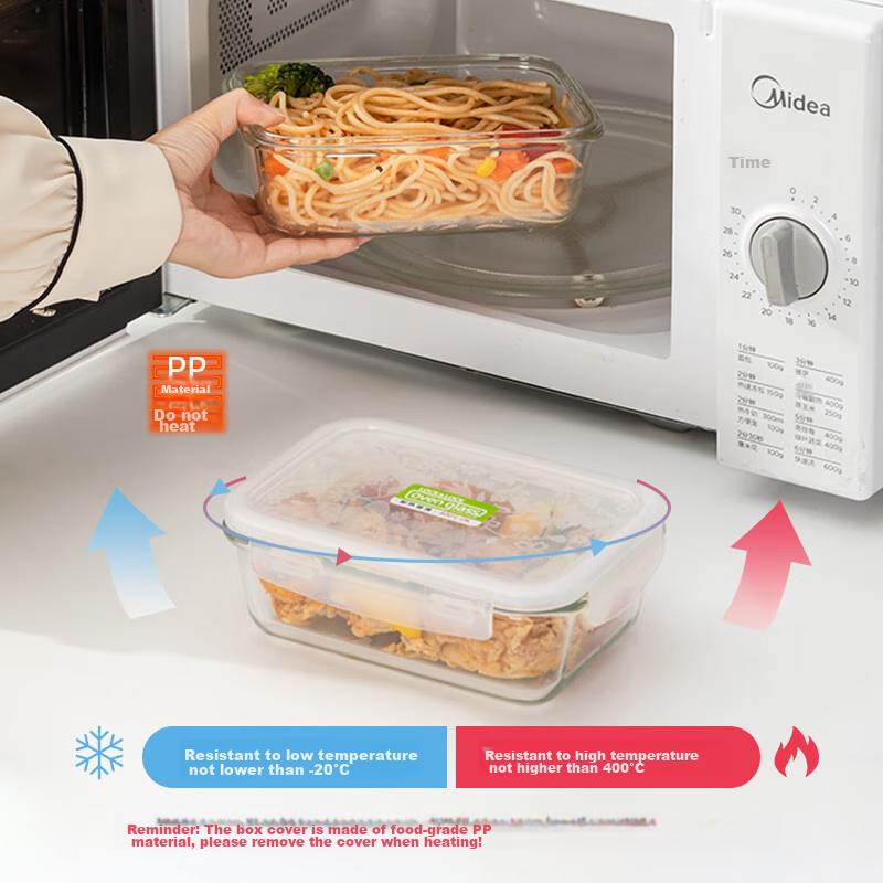 LOCK&LOCK Heat-Resistant Glass Food Storage Container Set, Microwave-Safe Lunch Box, Sealed Bento Box, Meal Container, 750ml*2 + 600 Divider + Bag