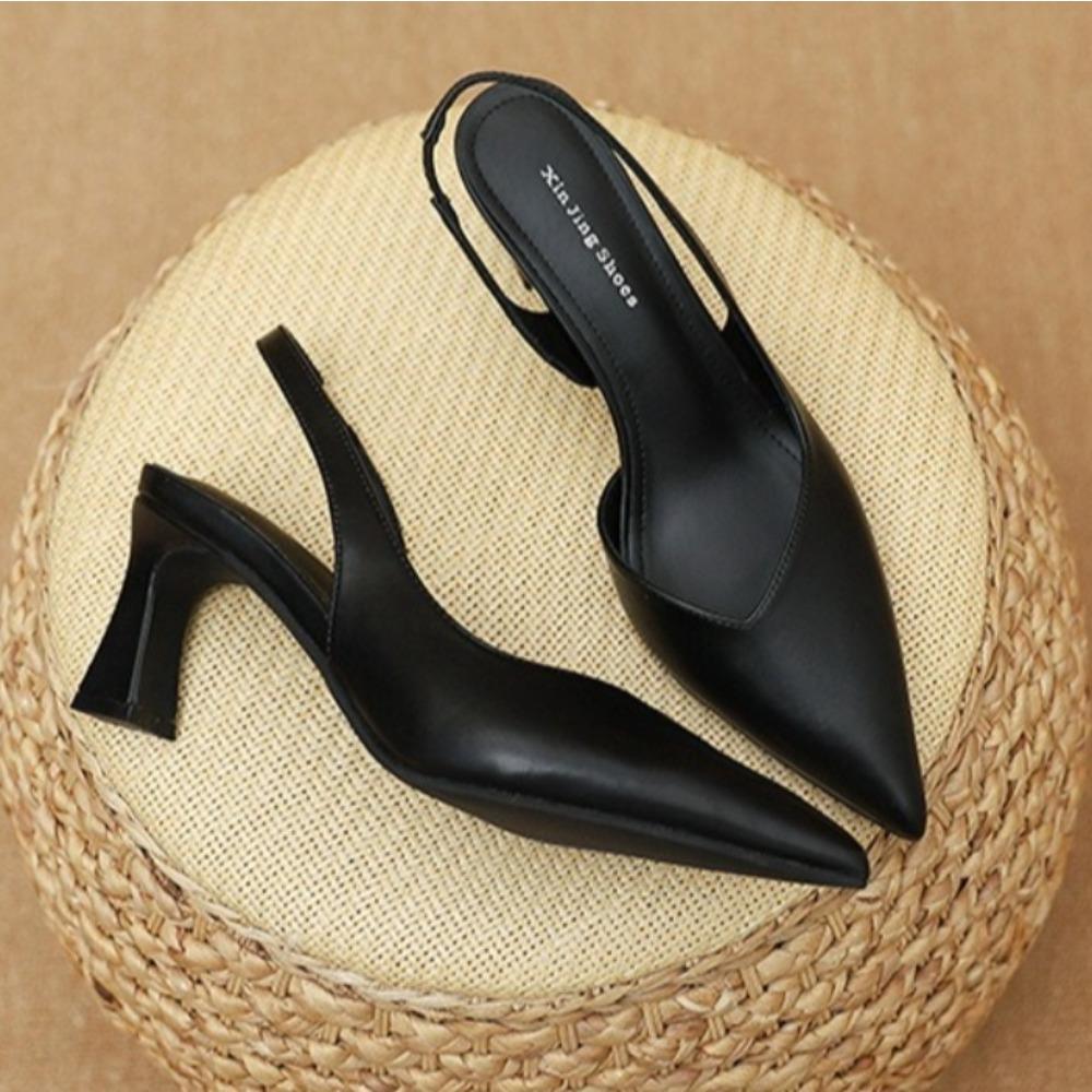 High Heeled Shoes for Women's in The Summer of 2026 Simple Solid Color Back Hollow Shallow Mouth Pointed Toe Thick Heel Sandals