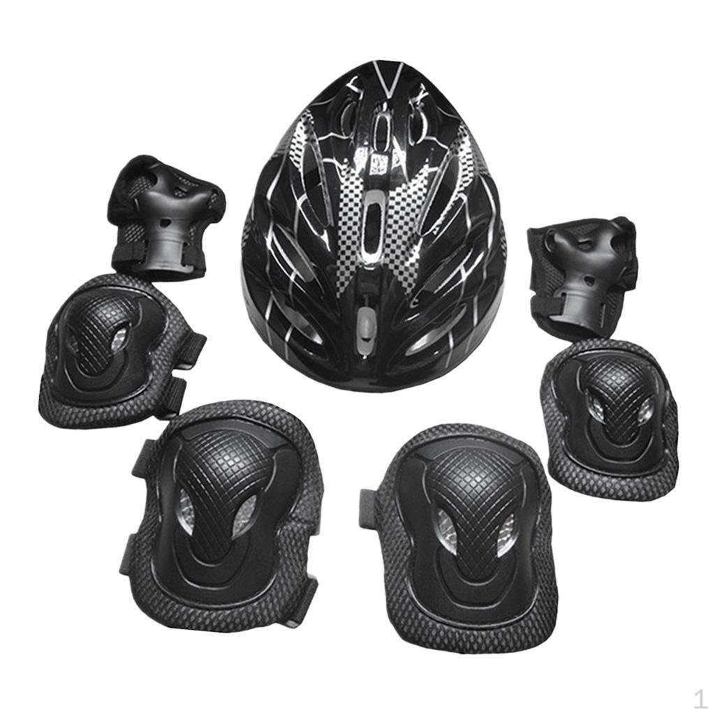 

7pcs Adults Outdoor Sports Pads Set Knee Elbow Hand and Adjustable Helmet чёрный