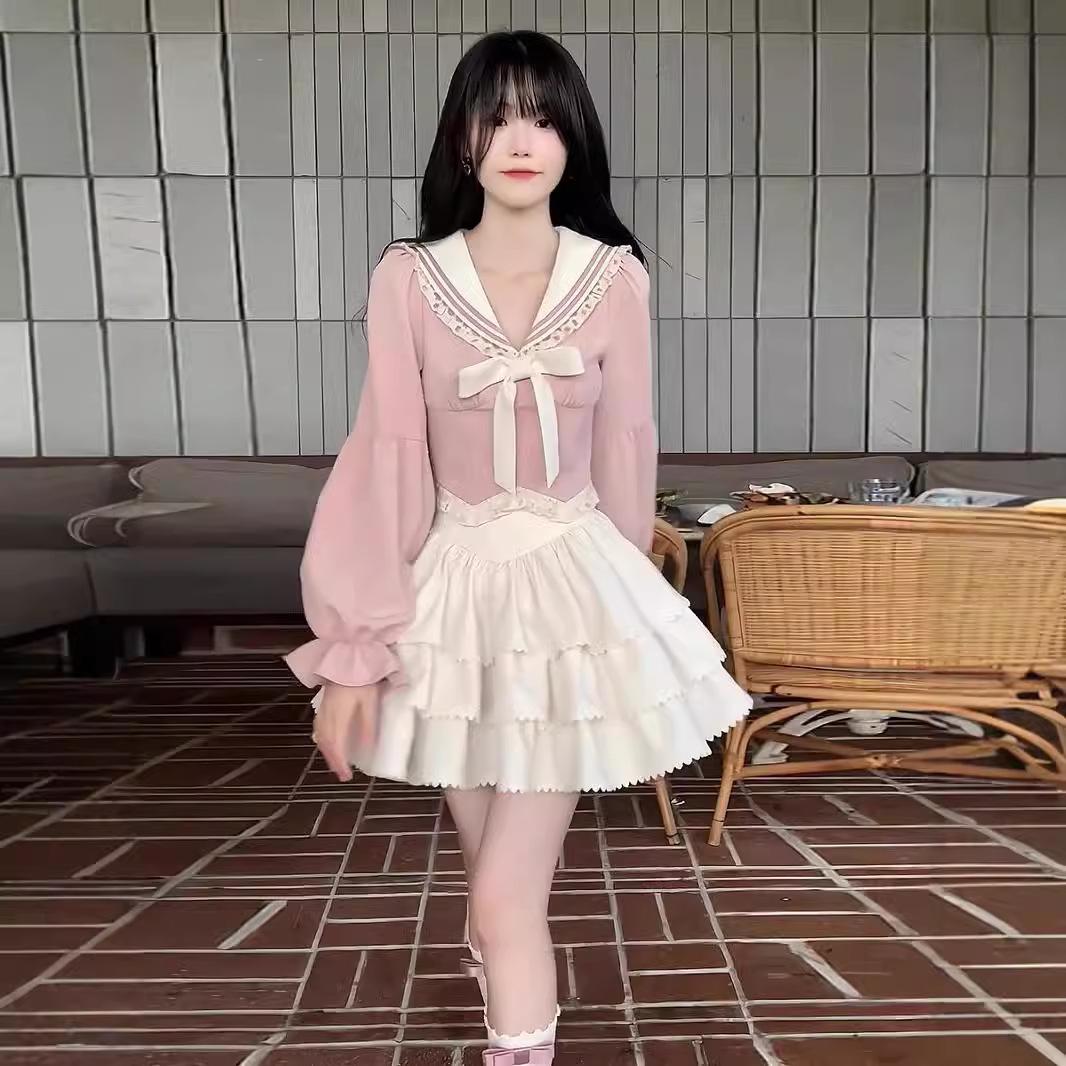 

Розовый кружевной комплект-двойка 2025: Топ во французском стиле и миди-юбка-торт с высокой талией Extra Large