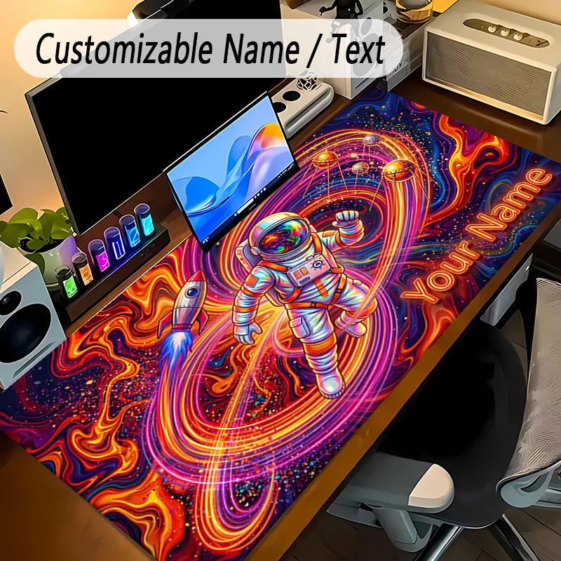 Astronaut Space Theme Personalized Mouse Pad Custom Name Text Non Slip Desk Pad For Laptop Office Desktop