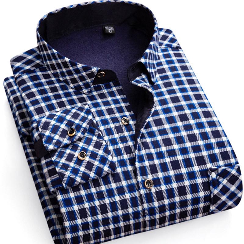 2024 Herren Kariertes Langarm Dickes Warmes Hemd für Herbst und Winter