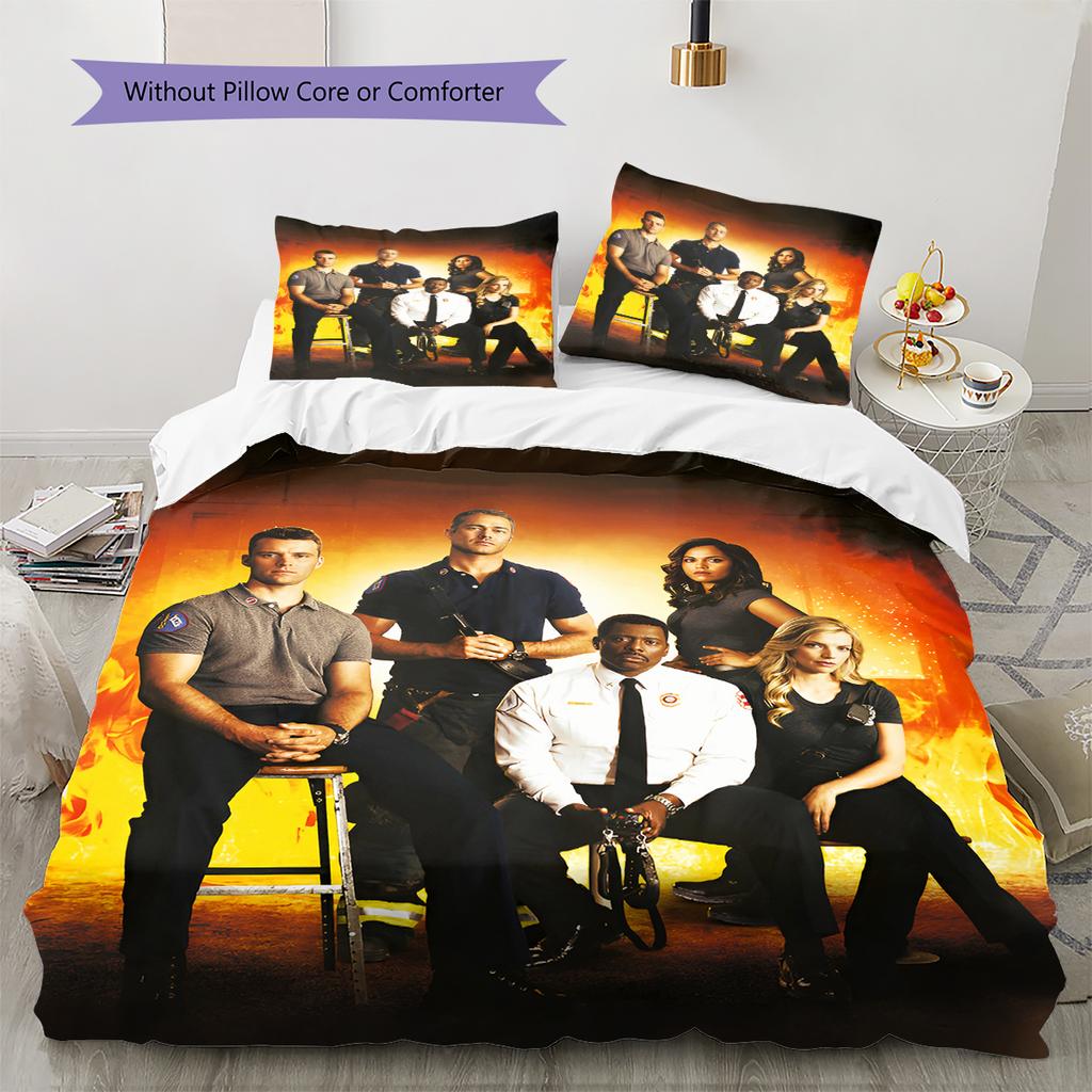 Pościel z wzorem Chicago Fire, Zestaw kołdry Poszewka na kołdrę Poszewka na poduszkę Domowy Prezent Urodzinowy (1 * poszwa na kołdrę + 2 * poszewki na poduszki, bez rdzenia)