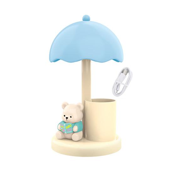 Night Light 3 Brightness Levels Adjustable Soft Warm Light USB Rechargeable Bear Desk Lamp with Pen Holder Sleeping Study Decor