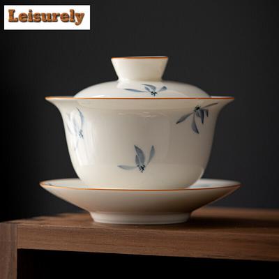 165 ml chinesische handbemalte Keramik-Teeterrine, Teetasse, Reise-tragbarer Gaiwan, handgefertigte Porzellan-Teeschale mit Untertasse, Heim-Teeservice