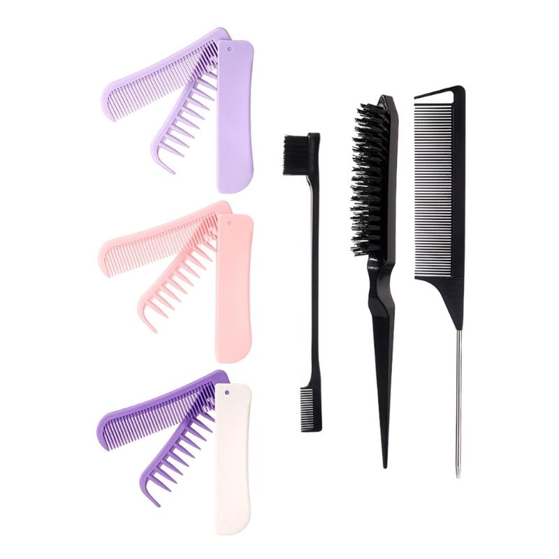 4Pcs Detangling Brush Set Edge Brush Teasing Brush Hair Styling Comb Metal Pin Ratted Tail Combs Folding Hair Comb