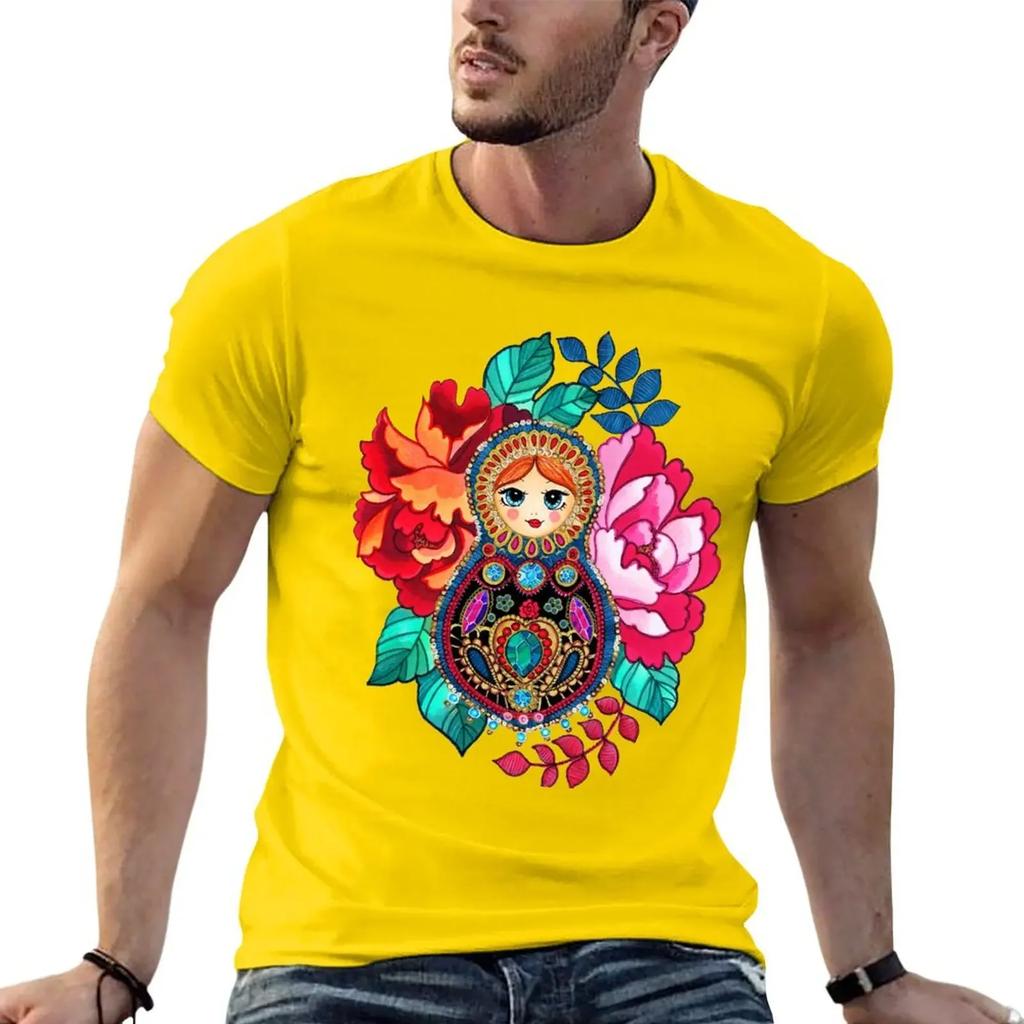 Summer Harajuku Custom T Shirt Heavyweight Informal New Arrival Matryoshka Jewel, Tatoo Designsweat Short Vintage Sleeve Tee