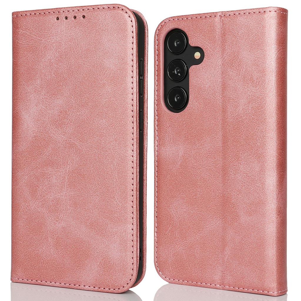 For Samsung Galaxy S25+ Case PU Leather Calf Textured Magnetic Closing Smart Phone Cover