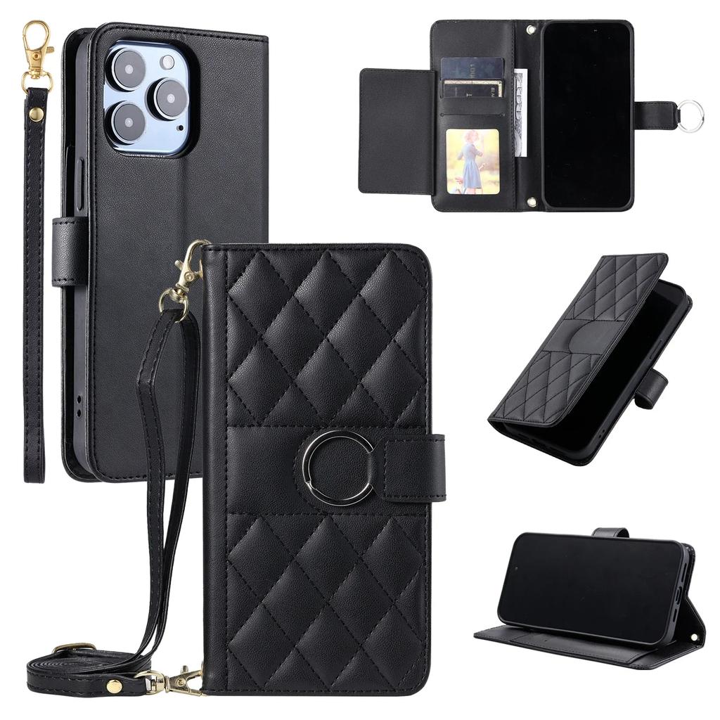 Crossbody Card Solt Ring Holder Wallet Leather Case For iPhone 16 Pro Max 15 Plus 14 13 12 11 Lanyard Book Flip Bag Pocket Cover