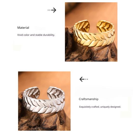 Thumb Ring Retro Leaf Shape Adjustable Opening Design Finger Ring Anti-Oxidation Stainless Steel Finger Band