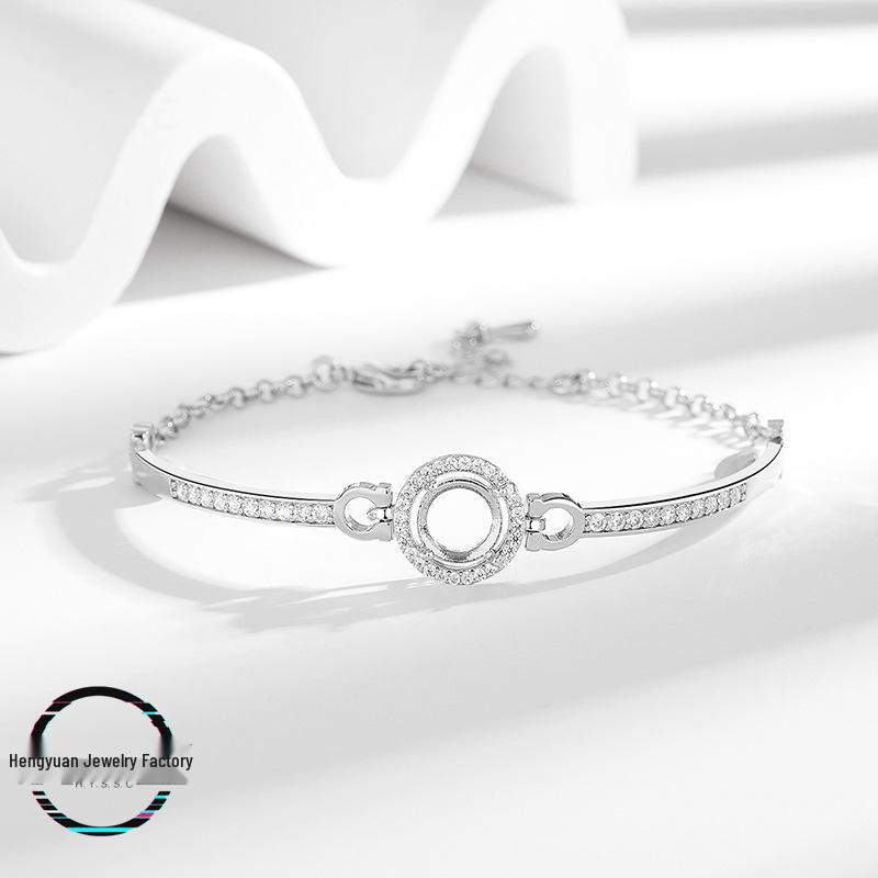 Hot Sale Princess Fashion Women s Bracelet Empty Setting for DIY Inlaid Round Diamond, Egg Shape, Imitation 925 Silver Round 7mm