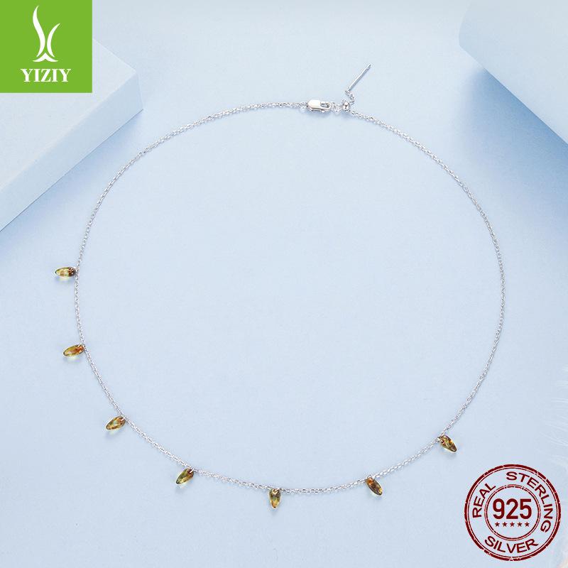 

Винтажное янтарное ожерелье с бахромой, цепочка для ключицы, ожерелье с подвеской, темперамент, стерлинговое серебро S925 925 silver