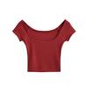 Big U-neck short-sleeved T-shirt women's summer new American Spice Girl style solid color casual inner short bottoming top