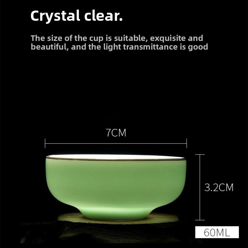 Lucky Carp Design Celadon Tea Cup Hand Painted Longquan Glaze for Pu‘er Gongfu Tea Collector Item Chinese Art