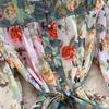 Summer Autumn Women Vintage Print Designer Runway Dresses Full Sleeve Mini Short Party Dresses with Belt