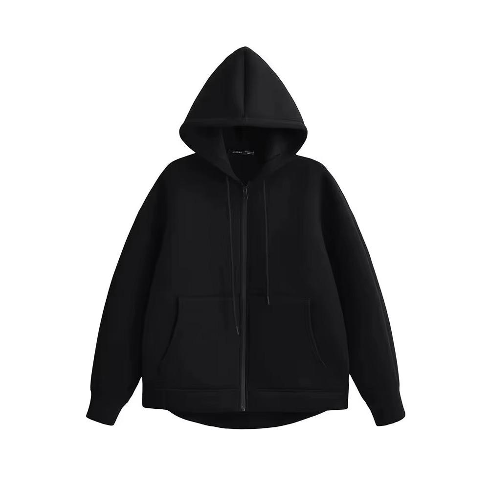 Autumn Winter Women's Zipper Hoodie Coat High Street Double Pockets Oversize Jakcet Loose Sweatshirts Top
