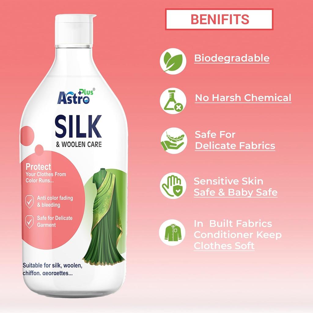 Astro Plus+ Silk & Woolen Care Washing Liquid 500ml 1 Pack pH Neutral Gentle Detergent For Silk Sarees Woolen And Delicate