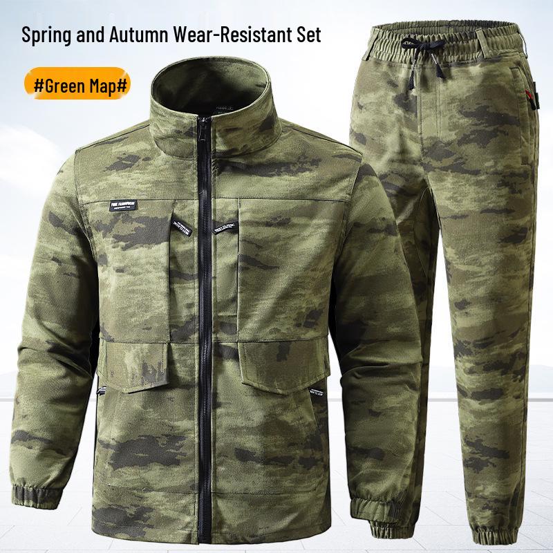 Men's Workwear: Breathable Camouflage Suit for Spring & Autumn - Durable, Thick, Wear-Resistant Outdoor & Training Gear.