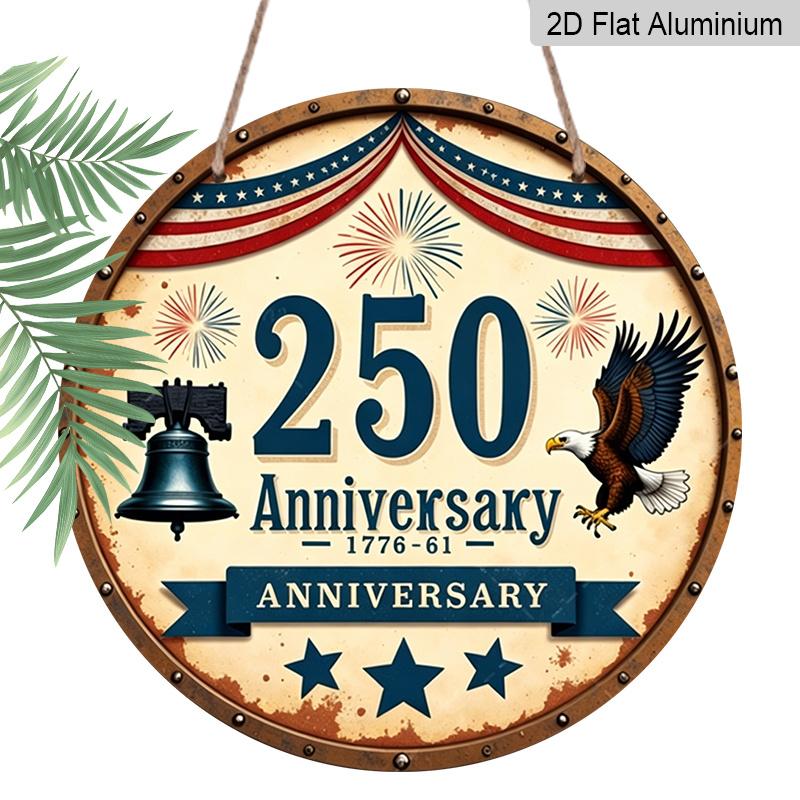 2D Flat, 1pc 250th Anniversary USA Independence Day Aluminum Sign - 11.81x11.81 Inch Patriotic Eagle & Liberty Bell Wall Decor Suitable for Porch