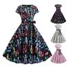 Women Dress Music Scale Print Round Neck Bow Belted Tight Waist A-line Big Hem Colorful Short Sleeves Back Zipper Closure Lady Midi Dress